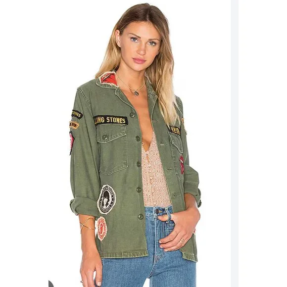 Madeworn Rolling Stones Army Jacket Military Green Cotton Size